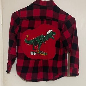 Faded Glory Red and Black Plaid Kids Shirt with Festive Dinosaur